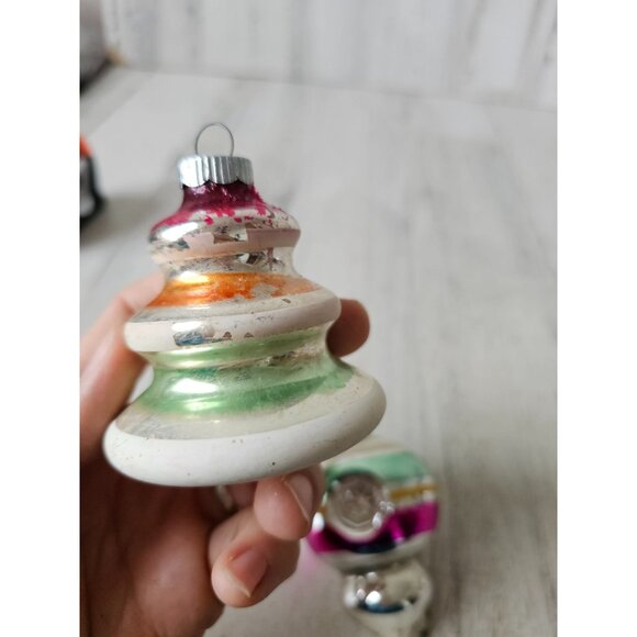 Vintage radko shiny Brite UFO striped red green tree ornament mercury glass refl - Picture 4 of 14